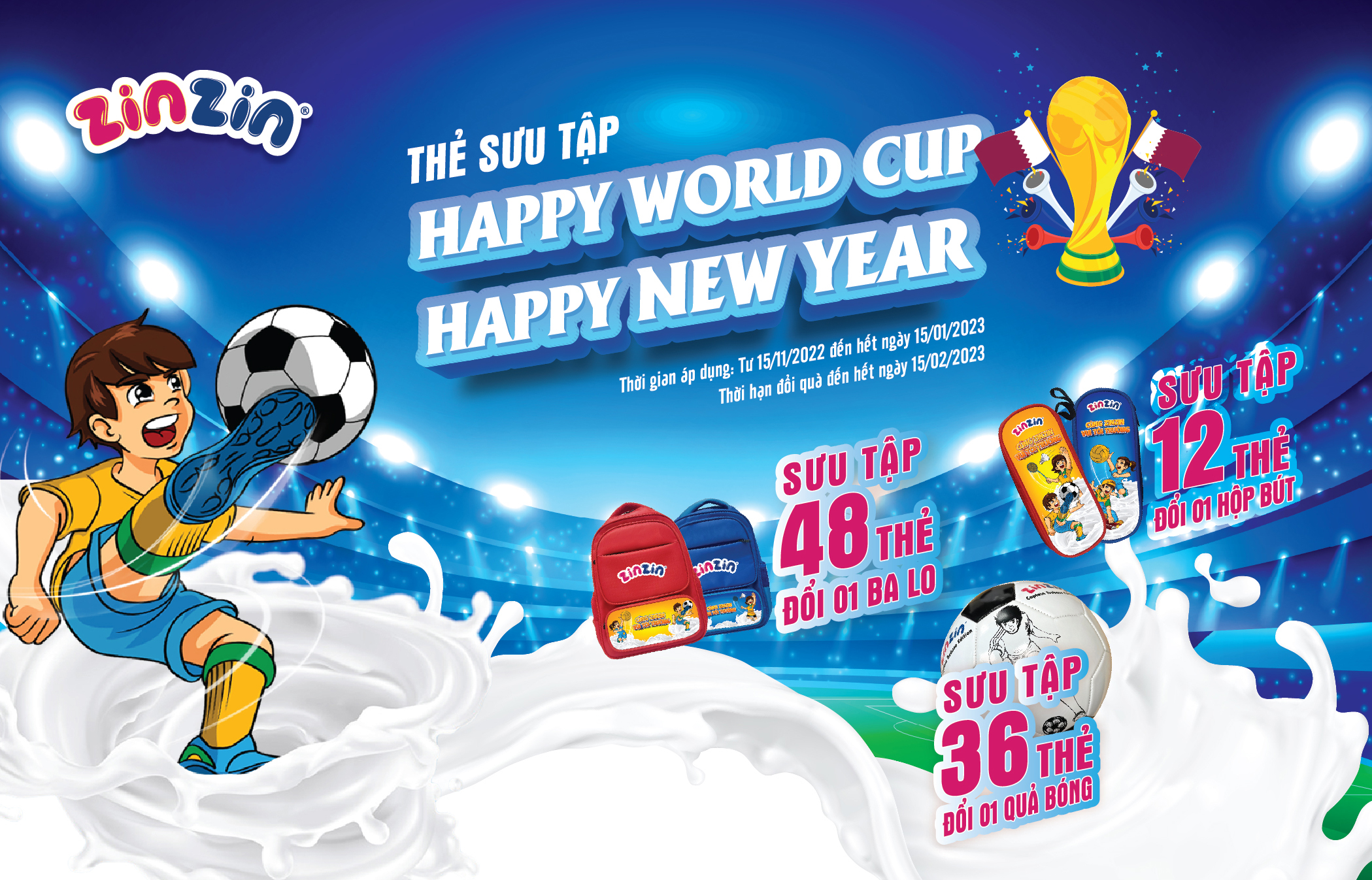 Chương trình khuyến mãi hấp dẫn ZinZin Sữa Trái Cây “THẺ SƯU TẬP – HAPPY WORLD CUP, HAPPY NEW YEAR”